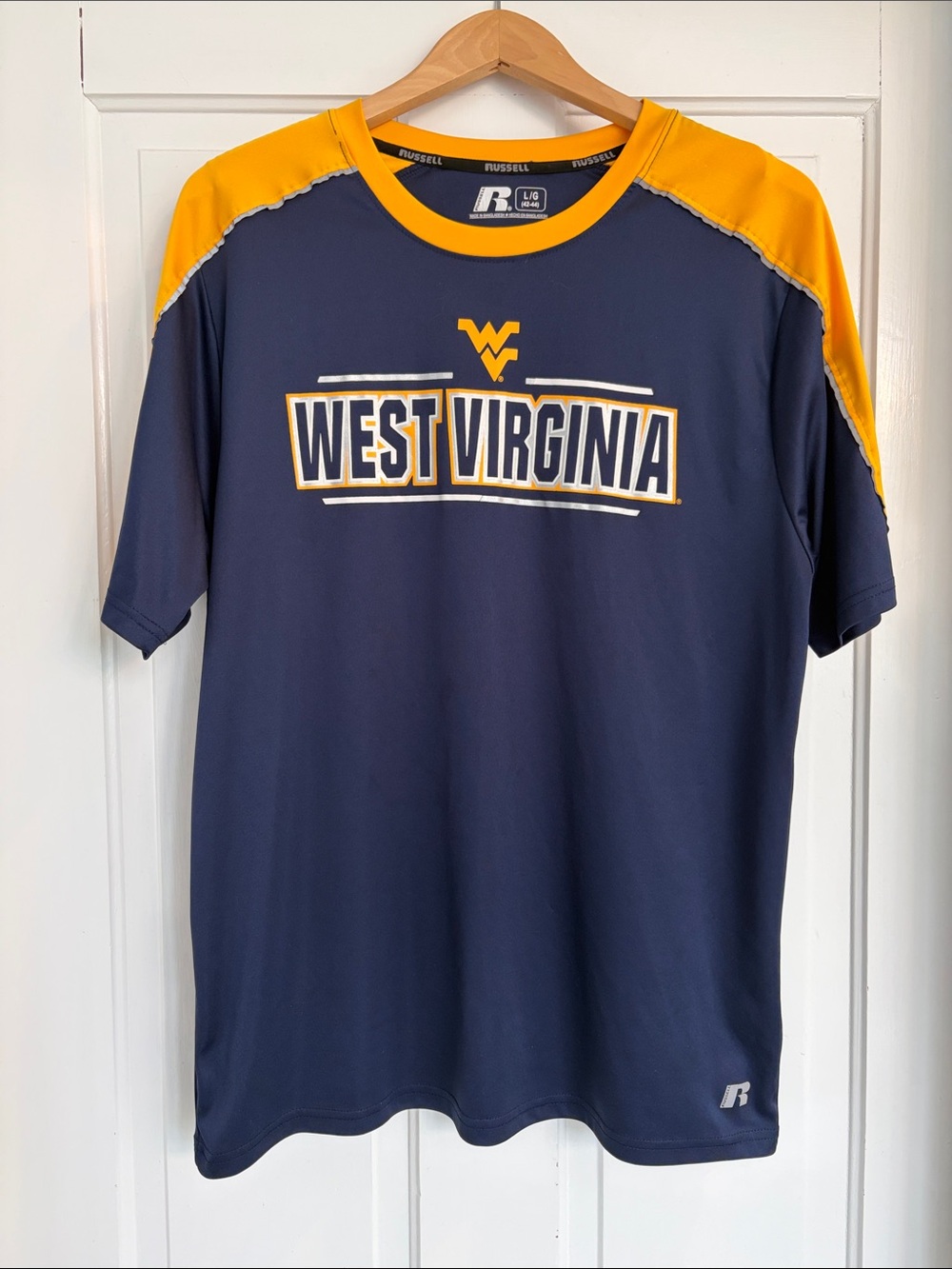 Russell Athletic Navy and Gold West Virginia Short Sleeve Tee Size Large